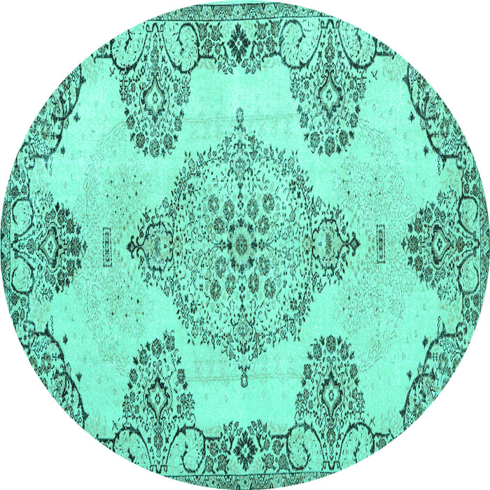 Round Medallion Turquoise Traditional Rug, tr3784turq