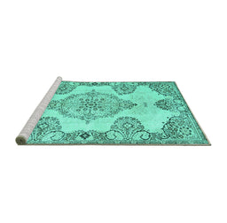 Sideview of Machine Washable Medallion Turquoise Traditional Area Rugs, wshtr3784turq