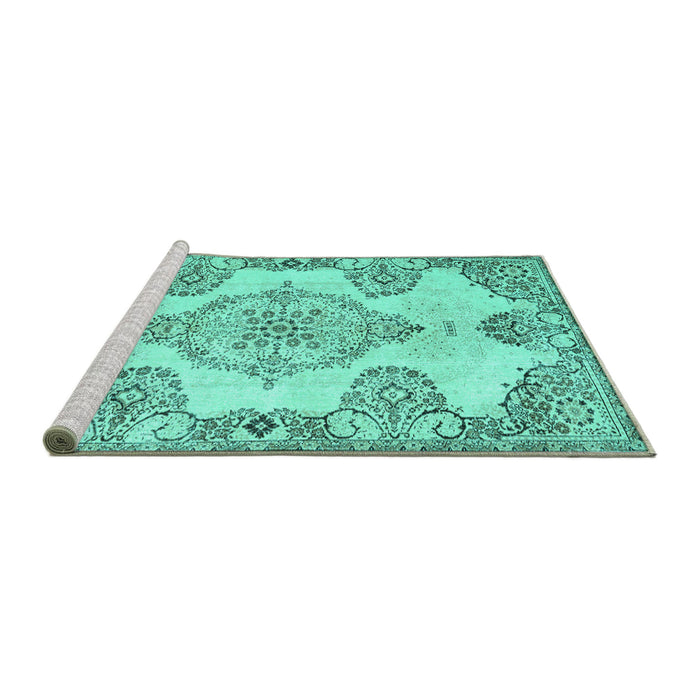 Sideview of Machine Washable Medallion Turquoise Traditional Area Rugs, wshtr3784turq