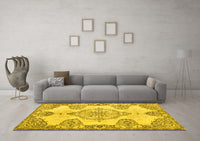 Machine Washable Medallion Yellow Traditional Rug, wshtr3784yw