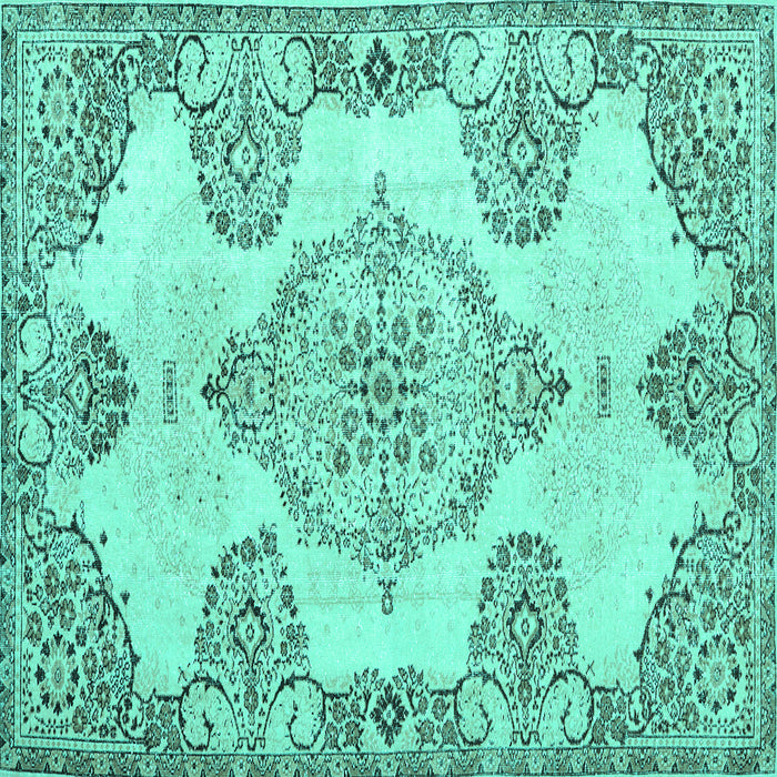 Square Medallion Turquoise Traditional Rug, tr3784turq