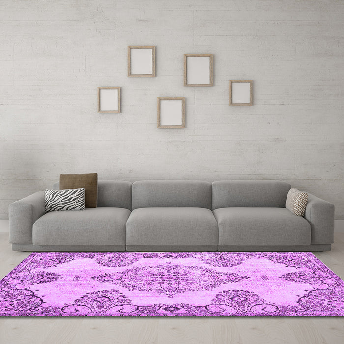 Machine Washable Medallion Purple Traditional Area Rugs in a Living Room, wshtr3784pur