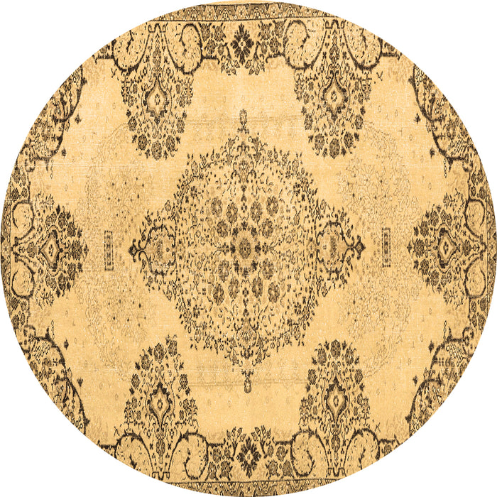 Round Machine Washable Medallion Brown Traditional Rug, wshtr3784brn