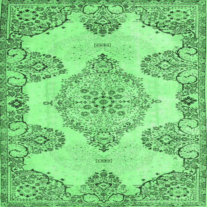 Square Machine Washable Medallion Emerald Green Traditional Area Rugs, wshtr3784emgrn
