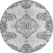 Machine Washable Medallion Gray Traditional Rug, wshtr3784gry