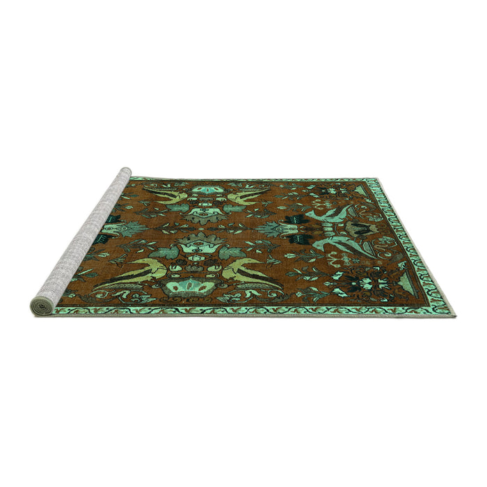 Sideview of Machine Washable Animal Turquoise Traditional Area Rugs, wshtr3785turq