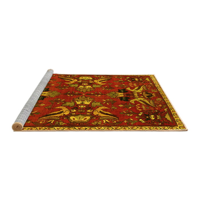 Sideview of Machine Washable Animal Yellow Traditional Rug, wshtr3785yw