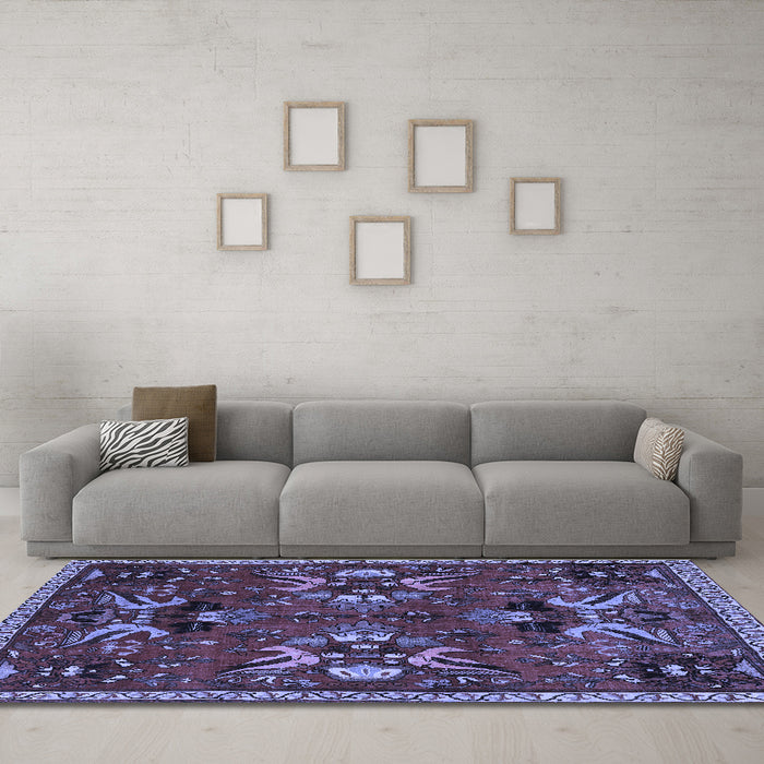 Machine Washable Animal Blue Traditional Rug in a Living Room, wshtr3785blu