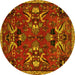 Round Animal Yellow Traditional Rug, tr3785yw