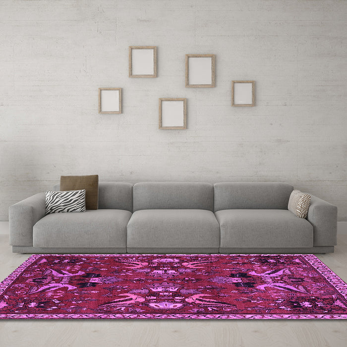 Machine Washable Animal Purple Traditional Area Rugs in a Living Room, wshtr3785pur