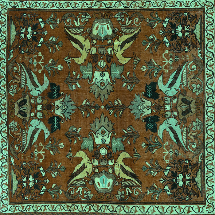 Square Machine Washable Animal Turquoise Traditional Area Rugs, wshtr3785turq