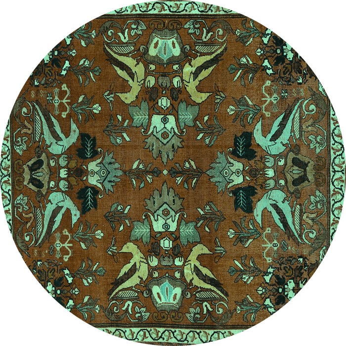 Round Machine Washable Animal Turquoise Traditional Area Rugs, wshtr3785turq