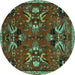 Round Machine Washable Animal Turquoise Traditional Area Rugs, wshtr3785turq