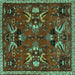 Square Animal Turquoise Traditional Rug, tr3785turq