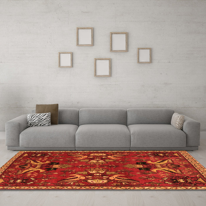 Machine Washable Animal Orange Traditional Area Rugs in a Living Room, wshtr3785org