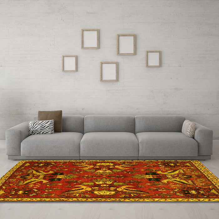 Machine Washable Animal Yellow Traditional Rug in a Living Room, wshtr3785yw