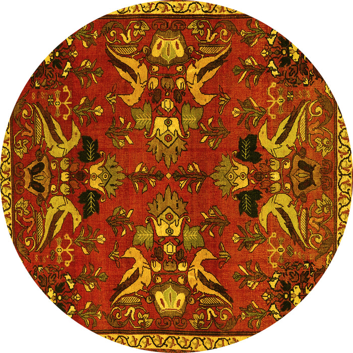 Round Machine Washable Animal Yellow Traditional Rug, wshtr3785yw