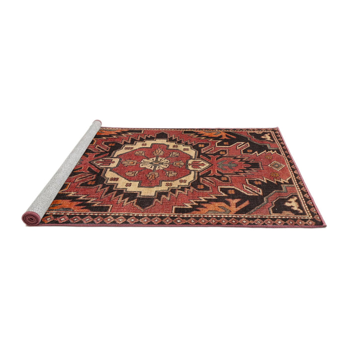 Sideview of Machine Washable Traditional Rust Pink Rug, wshtr3786