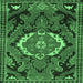 Square Machine Washable Medallion Emerald Green Traditional Area Rugs, wshtr3786emgrn