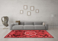 Machine Washable Medallion Red Traditional Rug, wshtr3786red