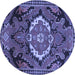 Round Machine Washable Medallion Blue Traditional Rug, wshtr3786blu