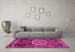 Machine Washable Medallion Pink Traditional Rug in a Living Room, wshtr3786pnk