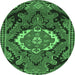 Round Machine Washable Medallion Emerald Green Traditional Area Rugs, wshtr3786emgrn