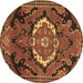 Round Medallion Brown Traditional Rug, tr3786brn