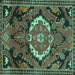 Square Medallion Turquoise Traditional Rug, tr3786turq