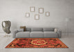 Machine Washable Medallion Orange Traditional Area Rugs in a Living Room, wshtr3786org