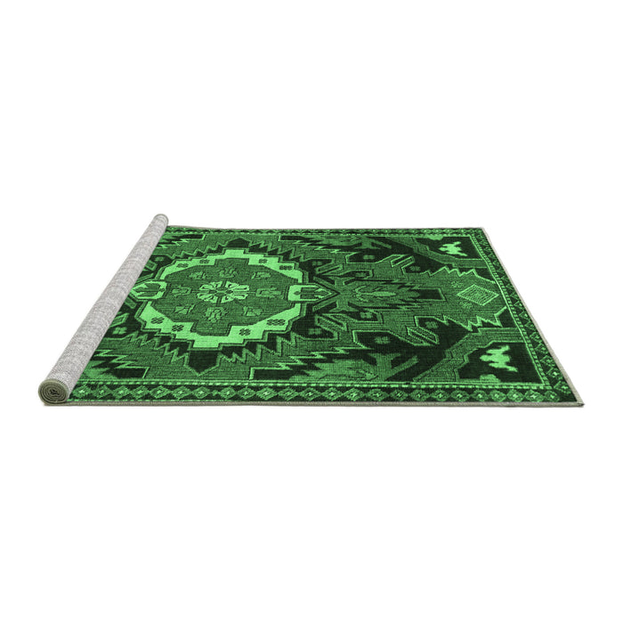 Sideview of Machine Washable Medallion Emerald Green Traditional Area Rugs, wshtr3786emgrn