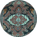 Round Medallion Light Blue Traditional Rug, tr3786lblu