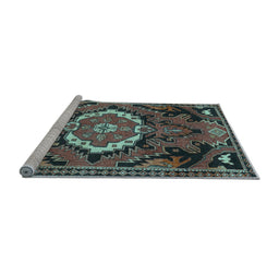 Sideview of Machine Washable Medallion Light Blue Traditional Rug, wshtr3786lblu