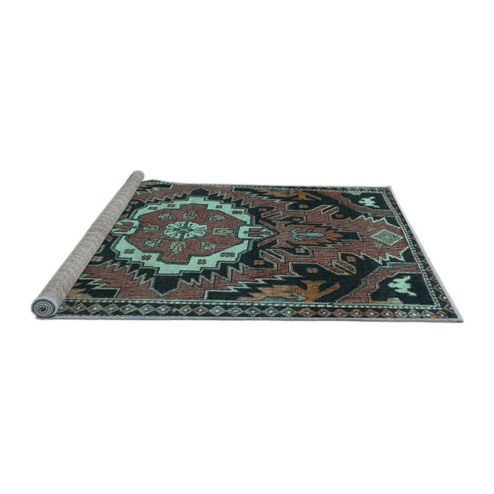 Sideview of Machine Washable Medallion Light Blue Traditional Rug, wshtr3786lblu
