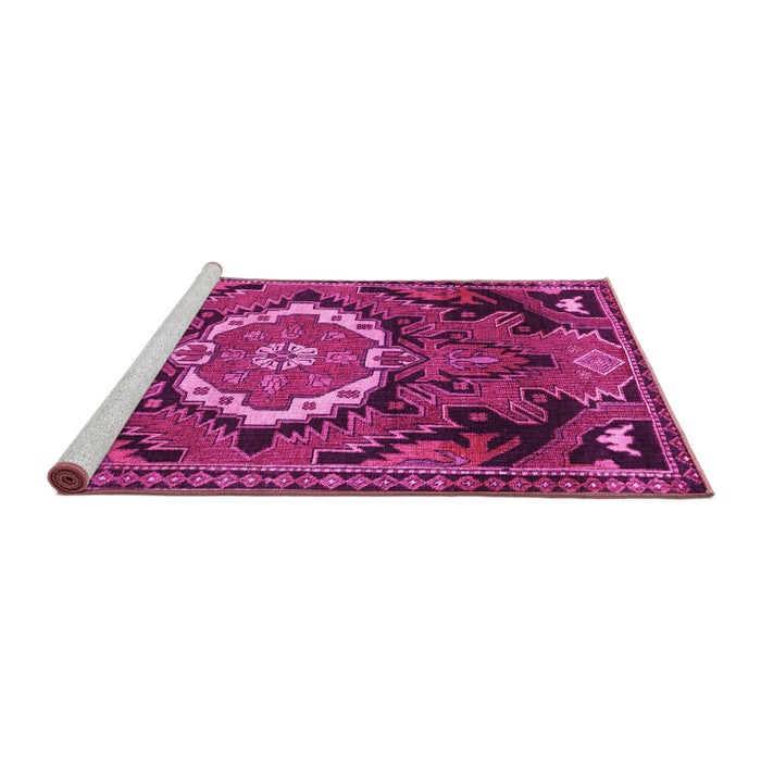 Sideview of Machine Washable Medallion Pink Traditional Rug, wshtr3786pnk