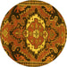 Round Machine Washable Medallion Yellow Traditional Rug, wshtr3786yw