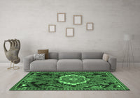 Machine Washable Medallion Emerald Green Traditional Rug, wshtr3786emgrn