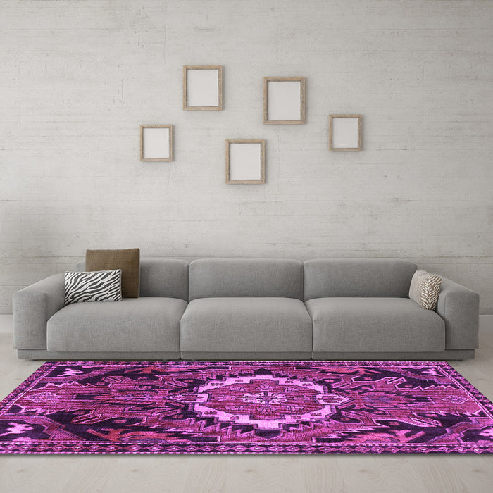 Machine Washable Medallion Purple Traditional Area Rugs in a Living Room, wshtr3786pur