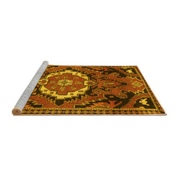 Sideview of Machine Washable Medallion Yellow Traditional Rug, wshtr3786yw