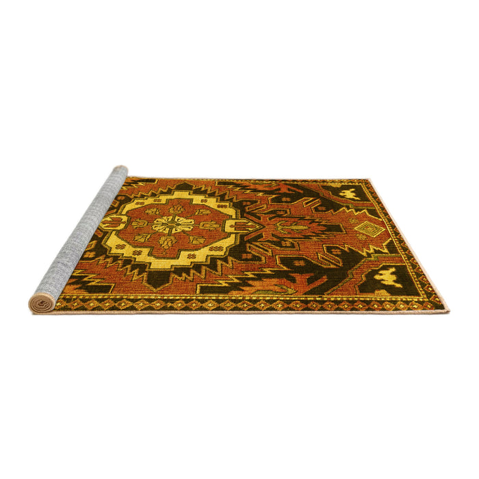 Sideview of Machine Washable Medallion Yellow Traditional Rug, wshtr3786yw