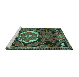 Sideview of Machine Washable Medallion Turquoise Traditional Area Rugs, wshtr3786turq