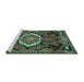 Sideview of Machine Washable Medallion Turquoise Traditional Area Rugs, wshtr3786turq