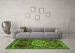 Machine Washable Medallion Green Traditional Area Rugs in a Living Room,, wshtr3786grn