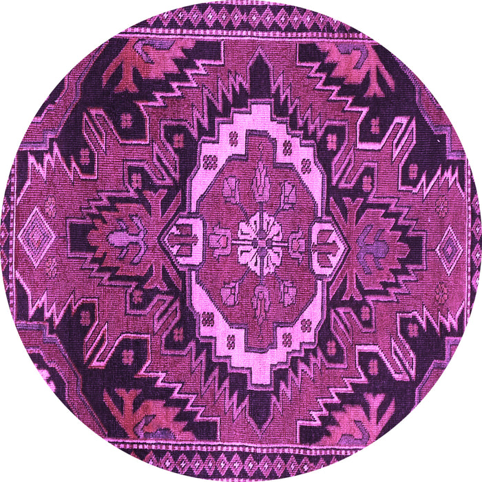 Round Machine Washable Medallion Purple Traditional Area Rugs, wshtr3786pur