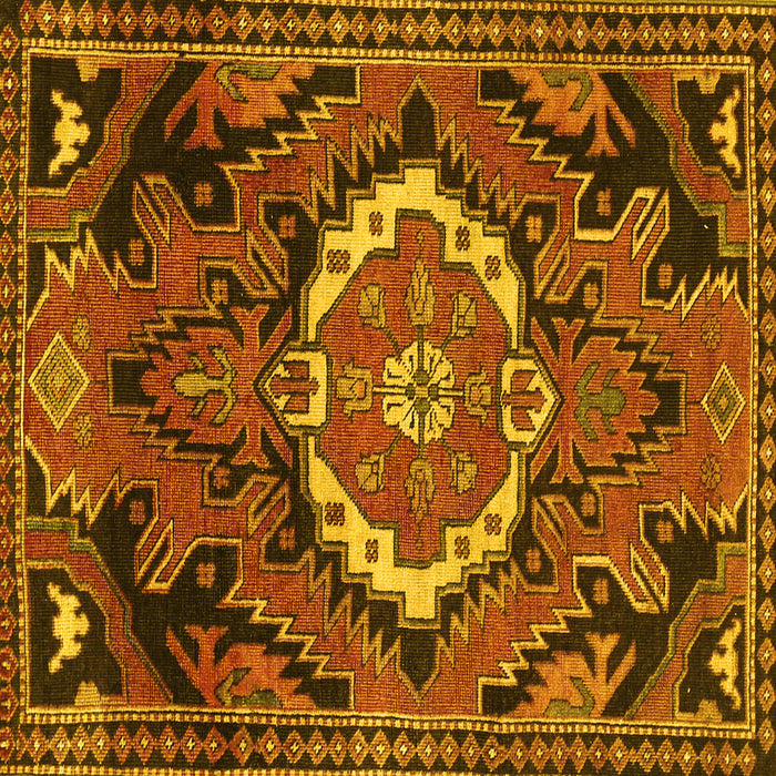 Square Machine Washable Medallion Yellow Traditional Rug, wshtr3786yw