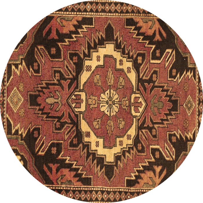 Round Machine Washable Medallion Brown Traditional Rug, wshtr3786brn