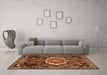 Machine Washable Medallion Brown Traditional Rug in a Living Room,, wshtr3786brn