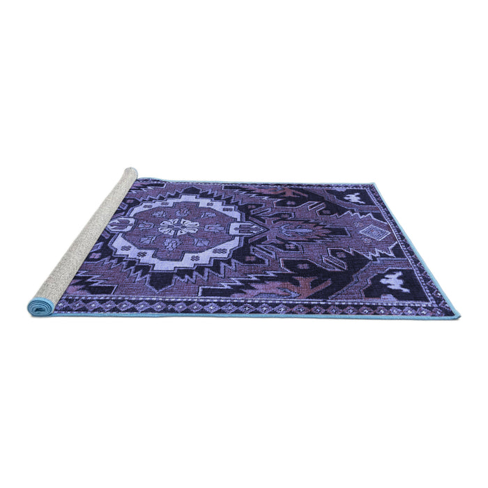 Sideview of Machine Washable Medallion Blue Traditional Rug, wshtr3786blu