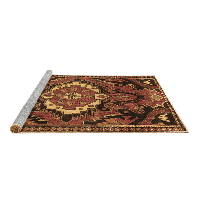 Sideview of Machine Washable Medallion Brown Traditional Rug, wshtr3786brn