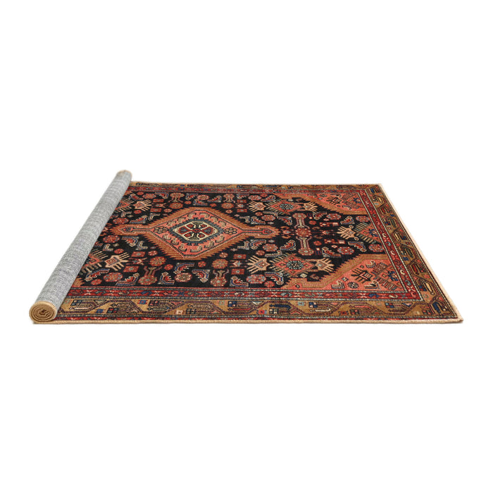 Sideview of Machine Washable Traditional Gold Brown Rug, wshtr3787